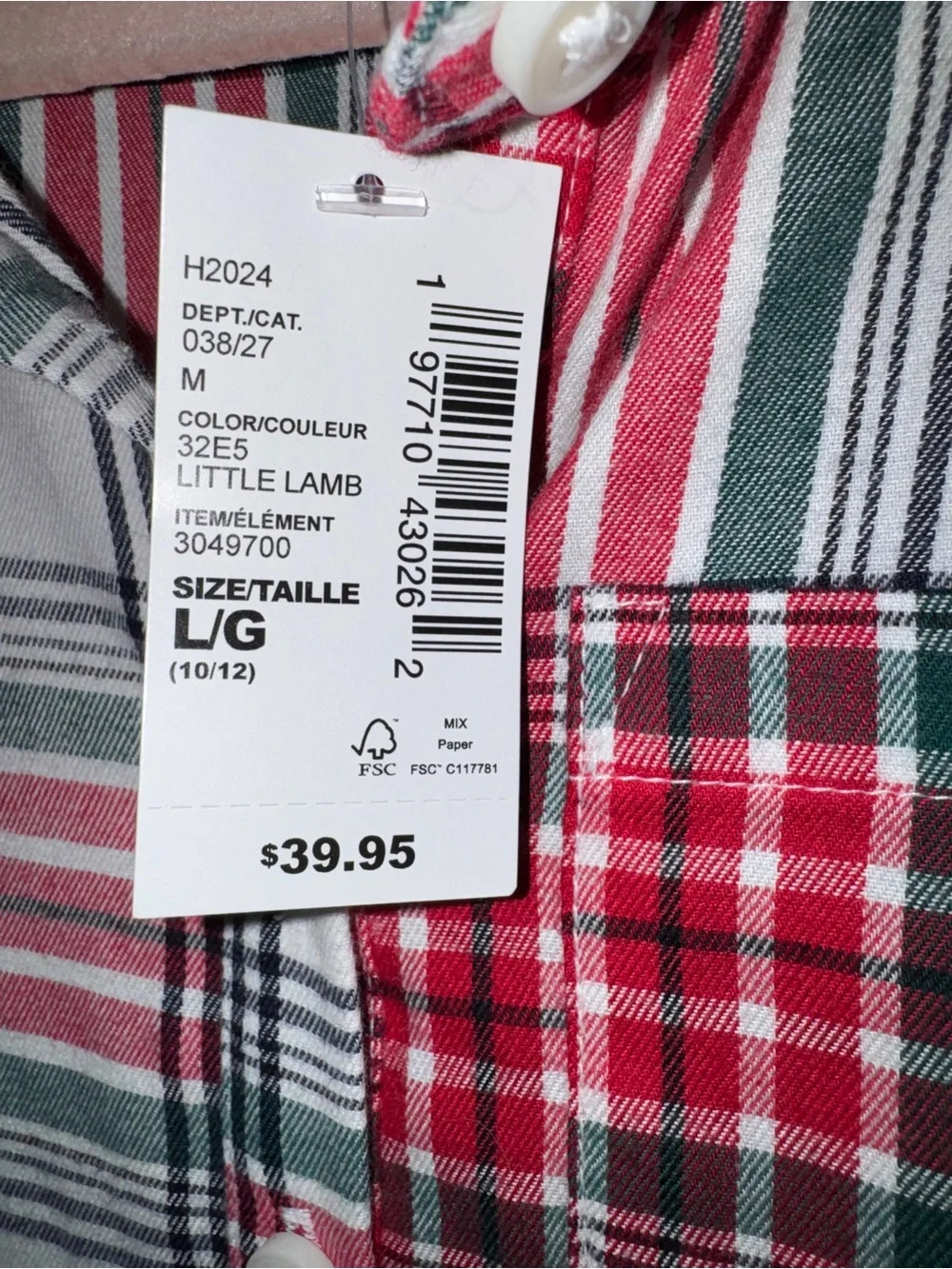 The Children's Place Red Green White Plaid Shirt Dress size 10/12